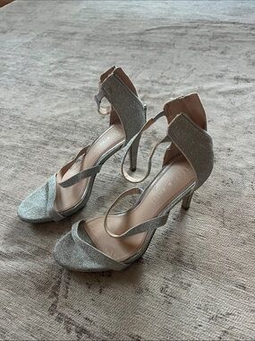 kate spade Silver Glitter Ankle-Strap Stiletto Sandals